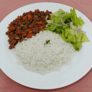 Carne Moída com Arroz e Salada