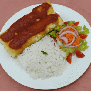 Foto Cardápio - Casa do Sabor Caseiro - Panqueca de Frango com Molho Vermelho